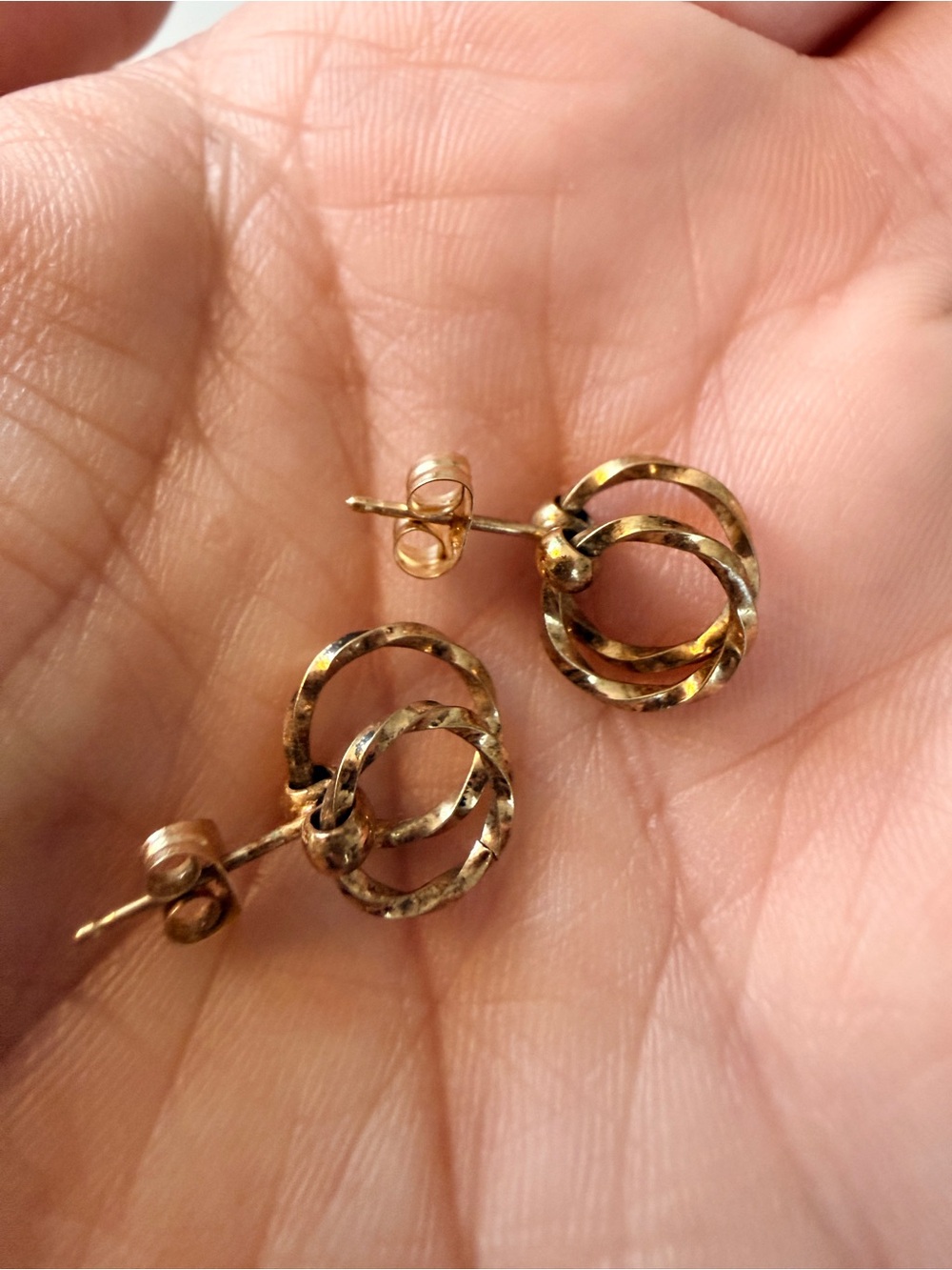 14k Gold Dangle Earrings - double hoop design - Picture 4 of 5